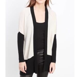 Vince black cream colorblock cashmere open cardigan sweater